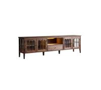 Support de Meuble TV 210cm Armoire de Rangement Bois Rétro-Moderne, Meuble de Salon Teinte Noyer Minimaliste, Adapté aux Hôtels Meuble de Télévision pour Centre de Divertissement