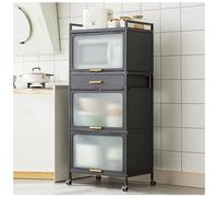 Support de micro-ondes à 5 niveaux avec porte rabattable en métal avec tiroir et roues verrouillables, rangement polyvalent pour garde-manger et organisateur de salon pour petits espaces