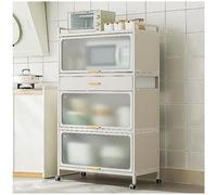Support de micro-ondes à 5 niveaux avec porte rabattable, étagère de cuisine en métal avec tiroir et roues verrouillables, rangement de garde-manger et organisateur de salon
