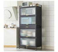 Support de micro-ondes à 5 niveaux avec porte rabattable, étagère de cuisine en métal avec tiroir et roues verrouillables, rangement de garde-manger et organisateur de salon