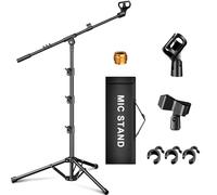 Support de micro, trépied avec perche réglable en hauteur, robuste avec sac de transport, 2 clips de micro de 0,95 cm à 1,6 cm, adaptateur pour baladodiffusion chantante pour Blue Yeti Shure