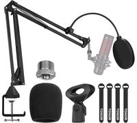 Support de Microphone, Bras de Suspension à Ciseaux Réglable avec Filtre anti-pop, Pince à Micro, Pince de Fixation, 3/8"" to 5/8"" Adapter, Ideal for Podcasts, Streaming, Gaming, T20