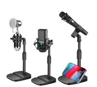 Support de microphone de bureau avec support de téléphone et base, hauteur réglable, parfait pour doublage, entretiens et création musicale (A)