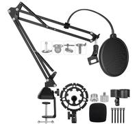 Support de microphone pour Blue Yeti amélioré - Bras de perche de micro pour Hyperx Quadcast Blue Yeti Pro X Snowball avec support antichoc de qualité supérieure, filtre anti-pop, pare-vent, support