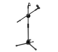 Support de microphone rétractable - Pied de microphone télescopique avec pied trépied, clip à ressort réglable en hauteur et clip à ressort, support stable en métal, design portable et compact pour