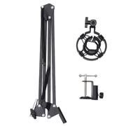 Support de Microphone Suspendre avec Bras Articulé et Pince de Bureau | Métal Noir, Verrouillage par Boutons Rotatifs, Double Ressort, pour Podcasteurs et Créateurs