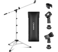 Support de Microphone Trépied Bras de Flèche Support de Micro au Sol avec Sac de Transport et 2 Clips de Micro pour Chant Performance Mariage Scène et Support de Micro Blanc CY0239-1.[J6]