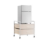 VEVOR Support de Mini-réfrigérateur avec Rangement, Table de Mini-réfrigérateur, avec 2 tiroirs et 4 roulettes pivotantes, étagère de frigo Mobile pour dortoir, Appartement, Bureau, Chambre, Blanc