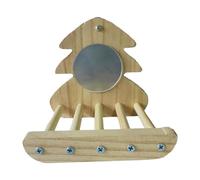 Support de miroir multifonction pour oiseaux inséparables, perruches, perches, jouet 11 x 12 x 13 cm - couleur bois
