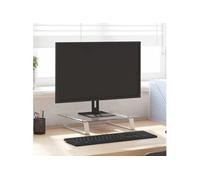 vidaXL Support de moniteur Réhausseur d'écran avec rangement 40x35x8 cm Verre trempé Blanc Métal