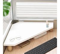 Support de Moniteur D'angle Support D'ordinateur Triangulaire Coupé pour Bureau, Colonne Montante de Moniteur D'angle Blanche avec Rangement, Étagère en Bois de Bureau en Dessous pour Clavier et Souri
