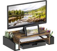 Support de moniteur de bureau Simple Houseware avec plateau de rangement r glable Marron rustique