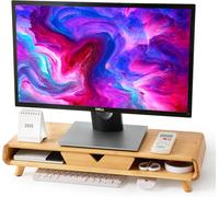 Support De Moniteur En Bambou - Pas De Montage Nécessaire - Avec Tiroir - Surélévation D'Écran Exquise - En Bambou - Modèle Classique