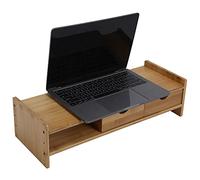 Support de Moniteur en Bambou, Réhausseur d'Écran avec 2 Tiroirs Support d'écran de Bureau Ergonomique Support pour Écran d'Ordinateur Support D'ordinateur Portable