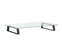 Support de moniteur en verre trempé et métal noir 60x35x8 cm, rehausseur ergonomique avec rangement sous plateau, station de travail bureau pour écran, clavier, laptop, télétravail maison