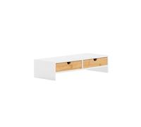 SoBuy Support écran PC BBF02-WN – Rehausseur ergonomique 2 tiroirs, blanc-naturel 47x18x11cm