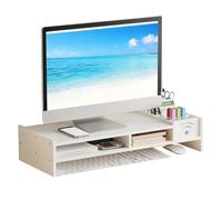 Support de moniteur pour bureau - rehausseur d'ordinateur de 10,9 cm de hauteur, support d'affichage à niveaux, organisateur d'écran ergonomique, structure en grain de bois réglable, mot-clé à longue