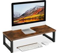 Relaxdays Organiseur pour écran de PC, rehausseur pour Le Bureau, HxLxP: 15x55x23 cm, Design Industriel, Marron - Noir