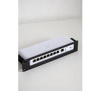 Support de montage en rack 1U pour UniFi Flex 2.5G USW-Flex-2.5G-8 & USW-Flex-2.5G-8-PoE (196 W), compatible 10" et 19", noir, pour 1 USW-Flex-2.5G-8 gauche + diaphragme