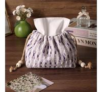 Support De Mouchoirs Tissé Style Bohème - Boîte À Mouchoirs Polyvalente Avec Cordon De Jute & Perles En Bois Organisateur Tissé À La Main Pour Salon Chambre Bureau Voiture(Purple)