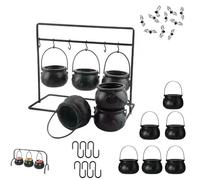 Support de nourriture à suspendre pour chaudron de sorcière en plastique noir sur support, mini décoration d'Halloween, grand seau à bonbons pour décoration de la maison et de la cuisine (ensemble B)