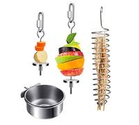 Support de nourriture pour perroquet - Jouets pour cage à suspendre - En acier inoxydable - Panier à brochettes à friandises pour perroquets - Gamelles en acier inoxydable - Brochettes pour perruches