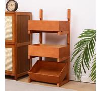 Support de panier à légumes pour cuisine - Organiseur de rangement en bois à 3 à 4 niveaux, utilitaire amovible pour cuisine, salle de bain, salon