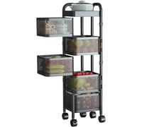 Support De Panier De Fruits Carré à 5 Niveaux, Chariot De Stockage De Fruits Et Légumes, Support De Fruits Et Légumes en Acier Au Carbone avec Roues, Organisateur De Collations, Noir