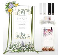 Support de panneau bienvenue mariage de 1,7M chevalet mariage réglable, avec guirlande lumineuse de 6M et 4 sangles en cuir, chevalet robuste pour la décoration, les affiches et les fêtes (blanc)