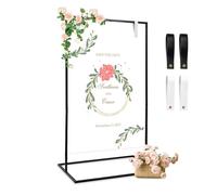Support de panneau de bienvenue de mariage, 73 x 53 x 123 cm, chevalet en métal avec sangle en cuir, support pour panneaux « Welcome to Our Wedding », support pour affiches de mariage, affiches