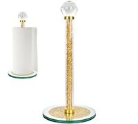 Support de papier essuie-tout, distributeur de rouleaux de papier essuie-tout doré avec base ronde, comptoir de mouchoirs rempli de diamants écrasés étincelants pour décoration d'intérieur pour