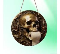 Support de papier toilette 2D plat gothique tête de mort - Tête de mort dorée avec roses - Idéal pour Halloween, décoration d'intérieur sombre ou comme cadeau unique