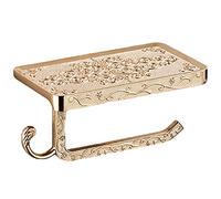 Support de papier toilette avec étagère pour téléphone, support de rouleau de papier toilette mural antirouille, étanche, style européen sculpté (1 pièce)