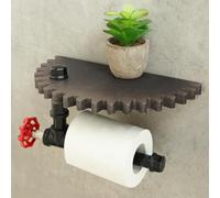 Support de papier toilette industriel rétro avec étagère murale en bois, construction en bois et fer, 25 cm de diamètre en demi-cercle pour décoration rustique moderne de salle de bain ou de bureau