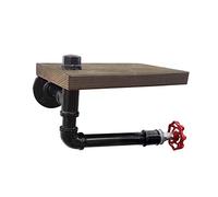 Support de papier toilette rustique industriel avec étagère en bois et tuyau en fonte pour salle de bain avec robinet rouge