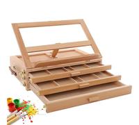 Support de peinture avec 3 tiroirs, chevalet de bureau en bois de hêtre, angle réglable, présentoir portable avec boîte de rangement pour artistes et débutants