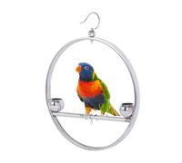 Support de perchoir pour oiseau - En acier inoxydable - Support de jouets à suspendre - Support rond avec crochets et gamelles - Pour extérieur, jardin, terrasse, balcon