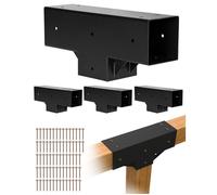 VEVOR Support de Pergola, Lot de 4, Support de Poteau Bois 92x92 mm, Kit Connecteur à 3 Voies Acier au Carbone, Forme T, avec Vis pour Poutres en Bois Standard Toit Plat, Banquet de Fête en Plein Air