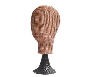 Support de perruque en rotin naturel avec base amovible noire pour présentation et rangement - Base noire amovible