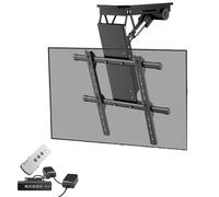 Support de plafond motorisé pour télévision, élévateur électrique de 50 à 90" avec télécommande et mémoire, 0-85° rabattable, supporte jusqu'à 50 kg, design pliable et inclinable