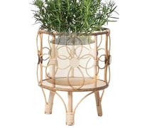 Support de plante de rotin - Support de panier en osier naturel avec base en bois massif, affichage de plantes d'intérieur vintage | Riseur de pot de fleurs moderne Midny Century, support décoratif