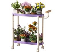 Support de plante en métal à 2 niveaux avec poignée pour salon, balcon, entrée, décoration élégante d'intérieur/extérieur