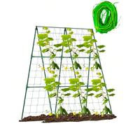 Support de plante extérieur résistant aux intempéries - Composé de poteaux verticaux robustes et d'une structure de filet de jardinage en PVC à trame ouverte, convient pour les vignes, le lierre, les 