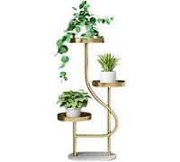 Support de plantes en fer à 3 niveaux avec base en marbre - Grand support de pot en métal pour intérieur/extérieur - Étagère décorative pour plantes multiples - Noir