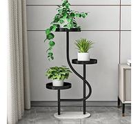 Support de plantes en fer à 3 niveaux avec base en marbre - Grand support de pot en métal pour intérieur/extérieur - Étagère décorative pour plantes multiples - Noir