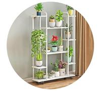 Support de plantes en métal à 6 niveaux avec barre de suspension et roulettes - Support d'escalier noir et blanc pour la maison et le bureau