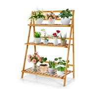 Support De Plantes Pliant À 3 Niveaux 70 X 38 X 95,5 Cm Grande Capacité De Stockage Design Moderne En Bambou Naturel Helloshop26 20_0017269 Multicolore