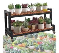 Support de plantes roulant en métal avec roulettes - Étagère de jardin polyvalente pour intérieur/extérieur pour décoration de maison et de jardin, support de pot de fleurs, présentoir élégant et