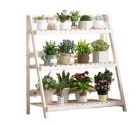 Support de plantes simple pour l'intérieur et l'extérieur, 3 niveaux, en bois, pliable, avec échelle pour pots de fleurs, plusieurs grandes étagères, blanc, possibilité de rangement pour plantes dans