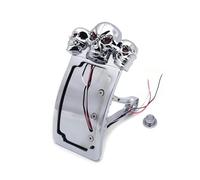 Support de Plaque d'immatriculation arrière Moto Support de Plaque d'immatriculation à Montage latéral, Courbe feu arrière avec crâne,pour axe 7/8 "1", pièces Rechange(Argent)